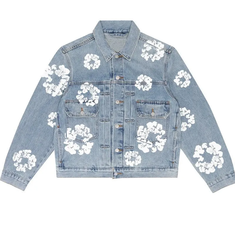 Denim Tear Hip Hop Kapok Printed Cardigan Loose Jacket Men's Trendy Fashion Casual Versatile Denim  (87)