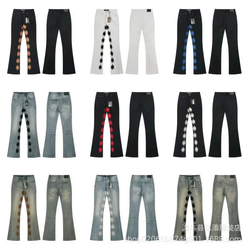 Foreign trade trendy brand LS American high street ripped AM patch trendy purple micro horn straight jeans and trousers trendy 38